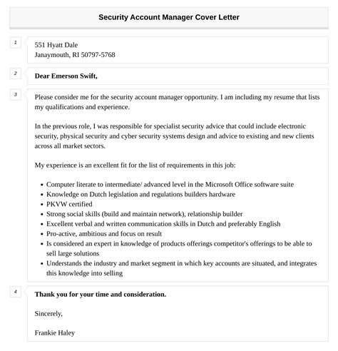 Security Account Manager Cover Letter | Velvet Jobs