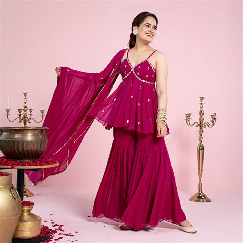 Shagna Pink Georgette Designer Sharara Suit Set for Women Online ...