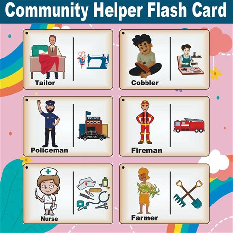 Wooden (MDF) Community helpers Learning Flash card with lacing thread ...