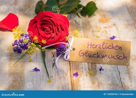 Card with German Text, Herzlichen Glueckwunsch, Means Congratulation ...