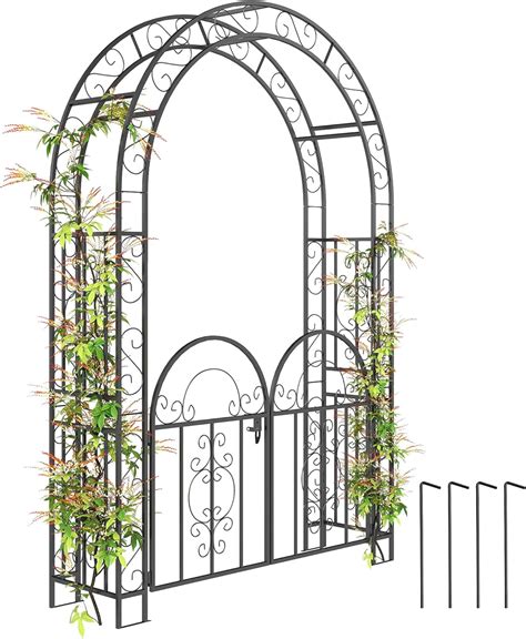 Outsunny 7.4ft Steel Garden Arch with Gate, Garden Arbor Trellis for ...