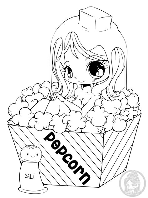 A popcorn bath - Kawaii Coloring Pages