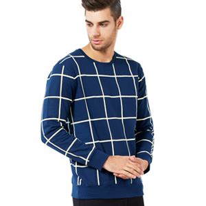 Maniac Men's Checked Fullsleeve Round Neck Black Cotton Slim Fit T ...
