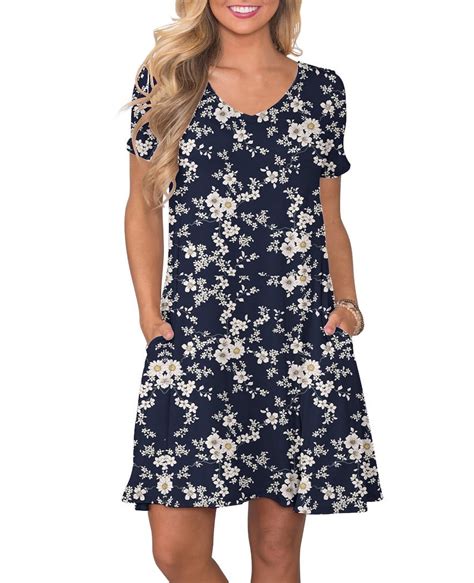 ANYJOIN Women's Summer Casual Dresses, V Neck, Short Sleeve, Swing ...