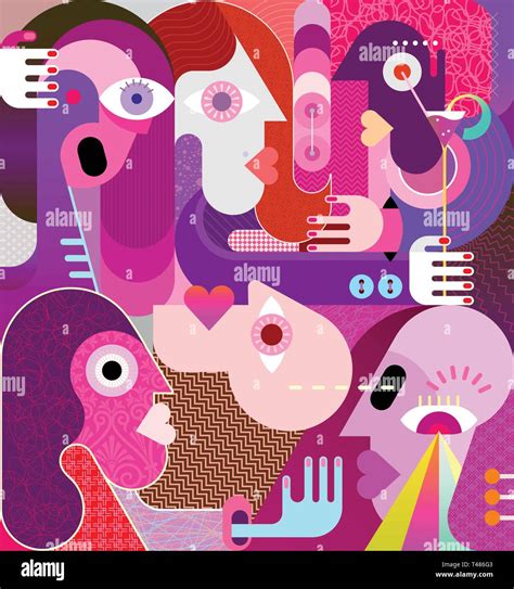 Large group of strange people vector illustration. Modern abstract fine art painting Stock ...
