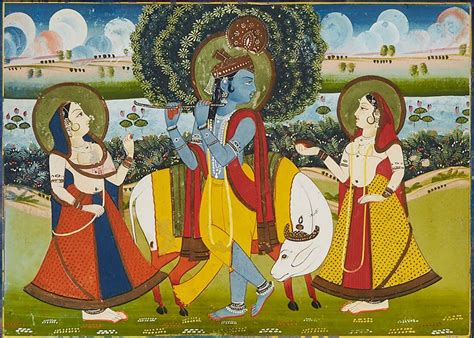 Krishna And Gopis With Sacred Cow - Rajasthan School - C. 1800- Vintage ...