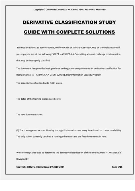 DERIVATIVE CLASSIFICATION STUDY GUIDE WITH COMPLETE SOLUTIONS - Prep ...