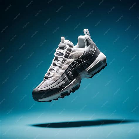 White tennis shoe with light blue green accents on a white separated ...