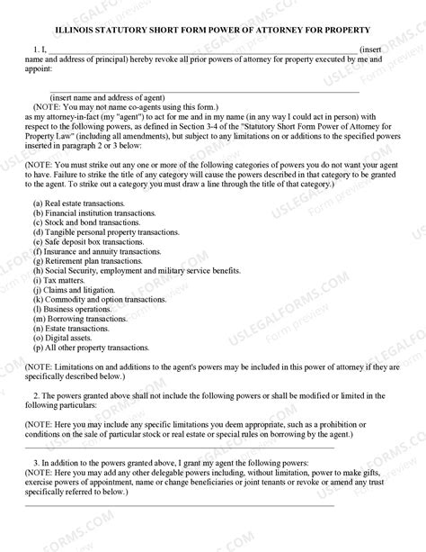 Illinois Statutory General Power of Attorney with Durable Provisions ...