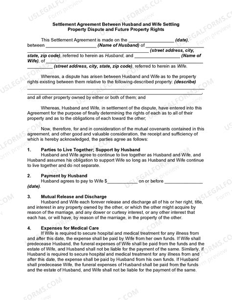 Settlement Agreement Between Husband and Wife Settling Property Dispute ...