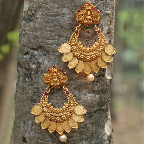 Matt Gold Plated Laxmi Coin With Pearls Earring – Look Ethnic
