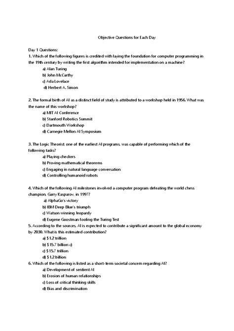 Assessment-1: Daily Objective Questions on AI Concepts - Studocu