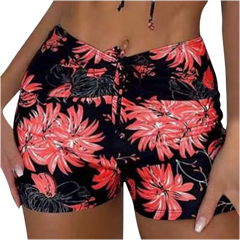 TMOYZQ Women's Tropical Print High Waisted Swim Shorts Quick Dry Beach ...