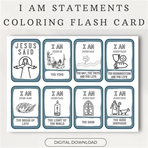 I Am Statements of Jesus Coloring Flash Card, Printable Sunday School ...