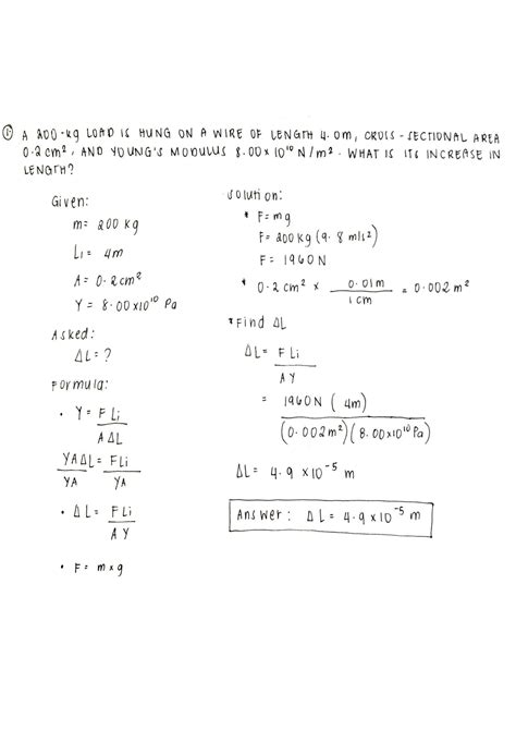 SOLUTION: PHYS 111 Calculus-Based Physics Elasticity and Law of ...