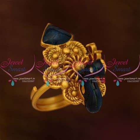 F8690 Peacock Emboss Meenakari Design Blue Colour Matte Red Gold Finger ...