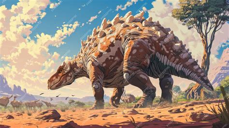 Premium Photo | An ankylosaurus stands its ground against a pack of smaller predators its ...