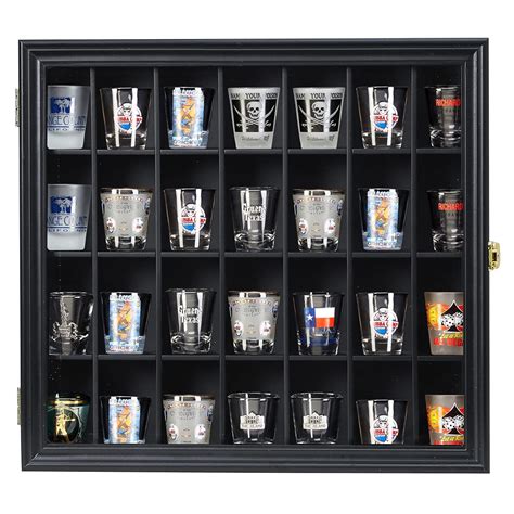 Shot Glass Display Case Wooden Cabinet Rack Holder Wall Mounted Black ...