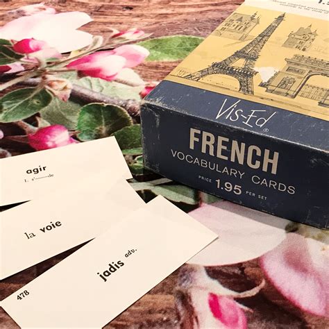 French Vocabulary Cards, vintage educational flash cards, small French ...
