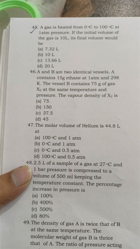 The molar volume of Helium is 44.8 L at | Filo