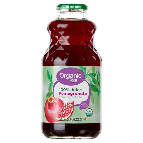Great Value Organic Pomegranate Juice 32 fl oz USDA Organic 100% Juice ...