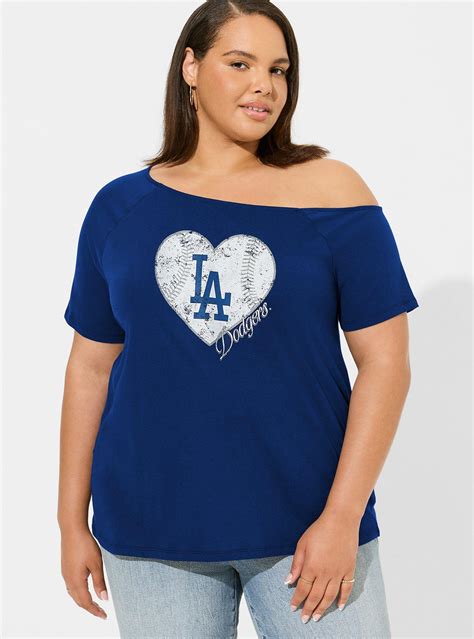 Plus Size - MLB Los Angeles Dodgers Classic Fit Cotton Off Shoulder Tee ...