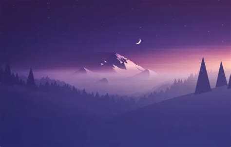Wallpaper Minimalism, Mountains, Fog, Stars, Mountain, Forest ...