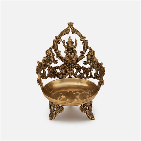 Brass Ganesha Peacock Large Diya/Urli With Antique Finish – DecorTwist