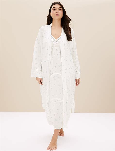Buy Floral Lace Insert Long Dressing Gown at Marks & Spencer