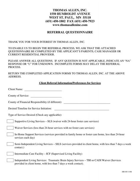 Residential Referral Application Form - Thomas Allen Inc.