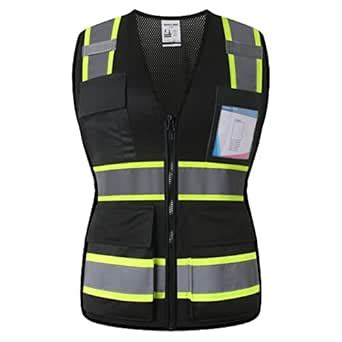HATAUNKI High Visibility Reflection Black Mesh Safety Vests with 8 ...