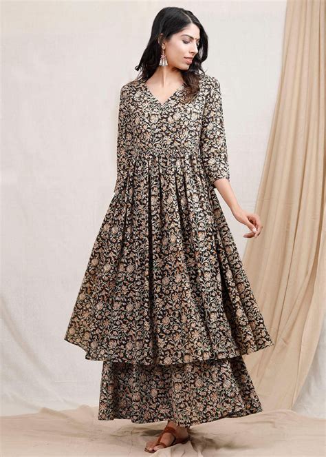 Get Black Kalamkari Anarkali Kurta With Palazzo Set at ₹ 2375 | LBB Shop
