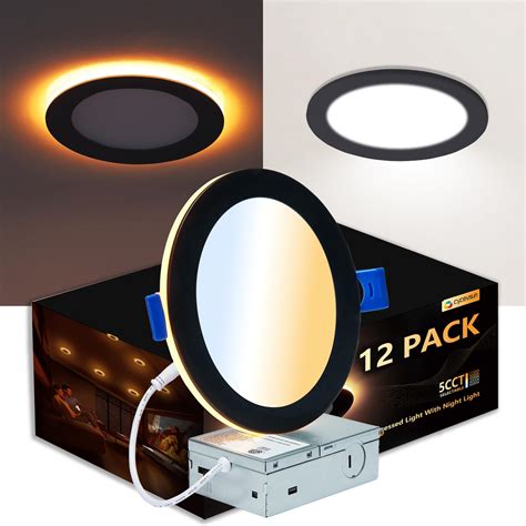 CycevSun 12 Pack Black Recessed Lights 6 Inch with Night Light ...