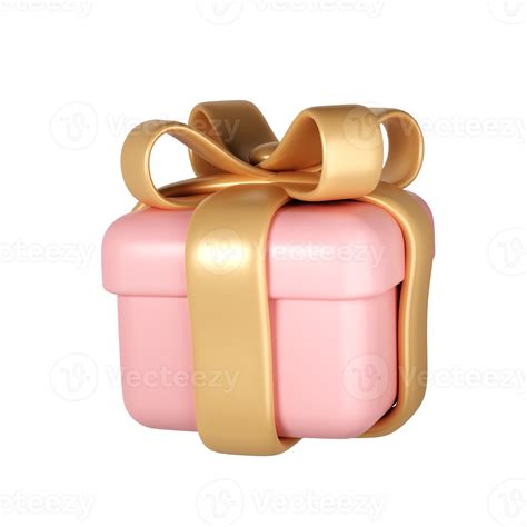 3d pink Valentine Day gift box icon with golden ribbon bow transparent ...
