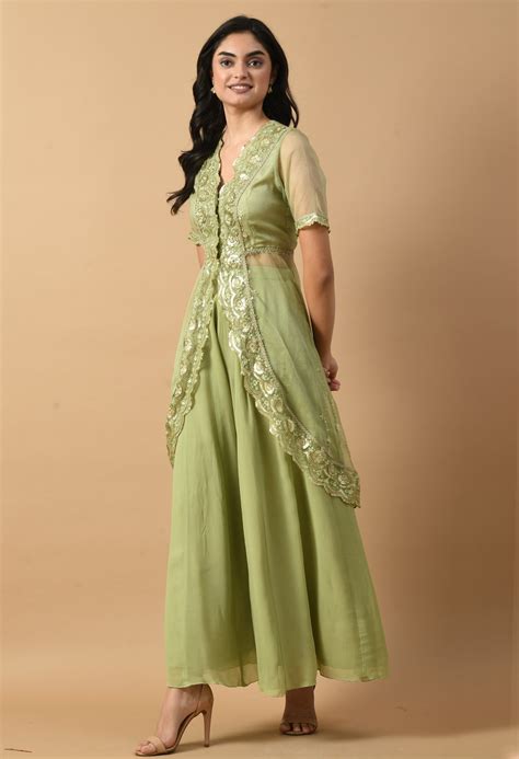 Green A Line Kurta with Sharara | Mezenor
