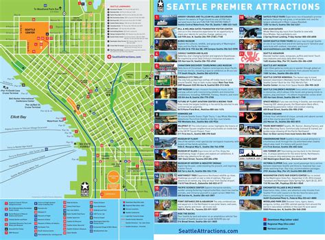 Map of Seattle tourist: attractions and monuments of Seattle