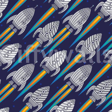 Blast Off! Outerspace Rockets Wallpaper - Kids Space Print