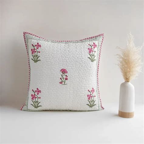 Pink Cotton Quilted Cushion Cover | HomeMonde Lifestyle