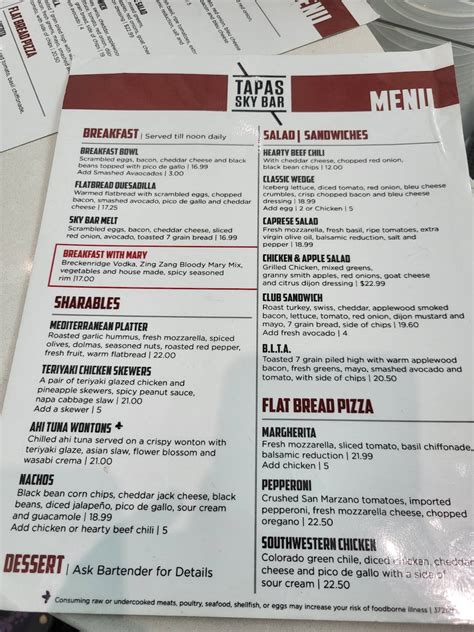Menu at Tapas Sky Bar, Denver, Peña Blvd