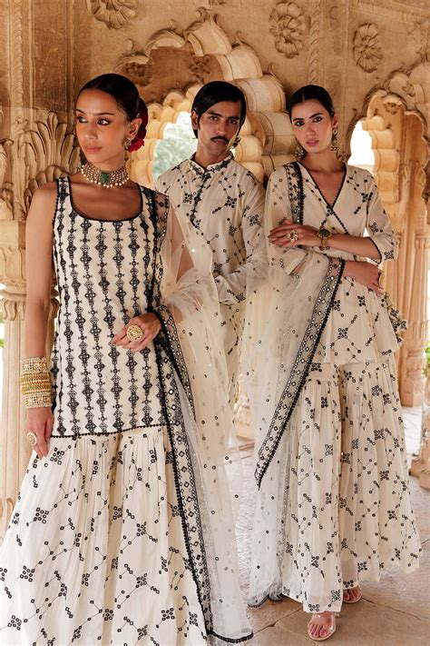 Black & White SK-BK all-over Embroidered Straight Sharara with Dupatta ...