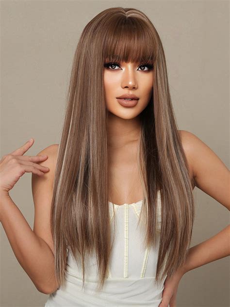 Natural Long Straight Synthetic Wig With Bangs | Hair styles, Long hair ...