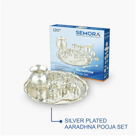 Semora Aaradhna Pooja Set 13 piece set Silver Plated (13 Pieces, Silver ...