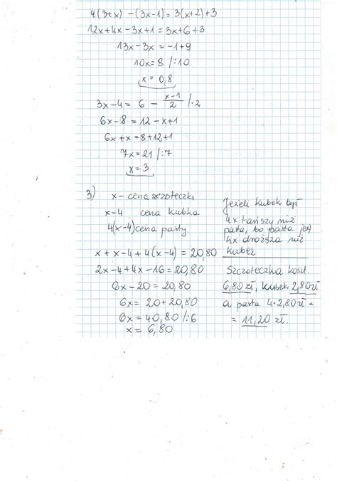3 2 1 Rozwiąż równanie 4 (3+x)-(3x 1)= 3 (x + 2) + 3. Rozwiąż równanie ...