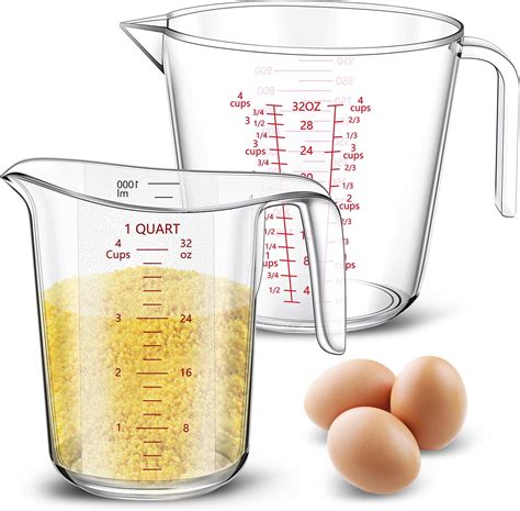 Amazon.com: Roshtia 2 Pcs Measuring Cup Clear 1 Quart Plastic Measuring ...