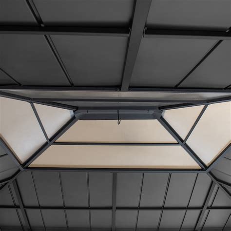 Sunjoy 14.8-ft x 12.9-ft Rectangle Black Wood Steel Roof Semi-permanent ...