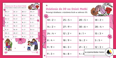 Dzielenie do 30 | Dzień Matki | Karta pracy