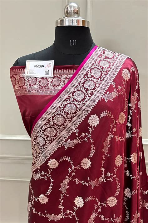 Maroon Makra Jaal Katan Silk Banarasi Saree – Mohsin Textiles