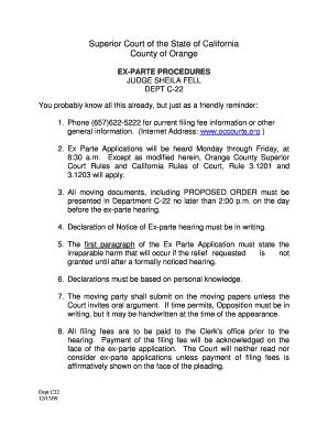 Fillable Online superior court orange ex parte procedures form Fax ...