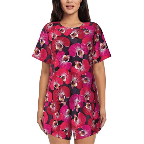 Fuzoiu Orchids Flowers Print Women's Short-Sleeved Pajama Set,Lounge ...