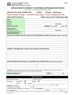 Fillable Online APPLICATION TO CORRECT A WESTERN AUSTRALIAN Fax Email ...